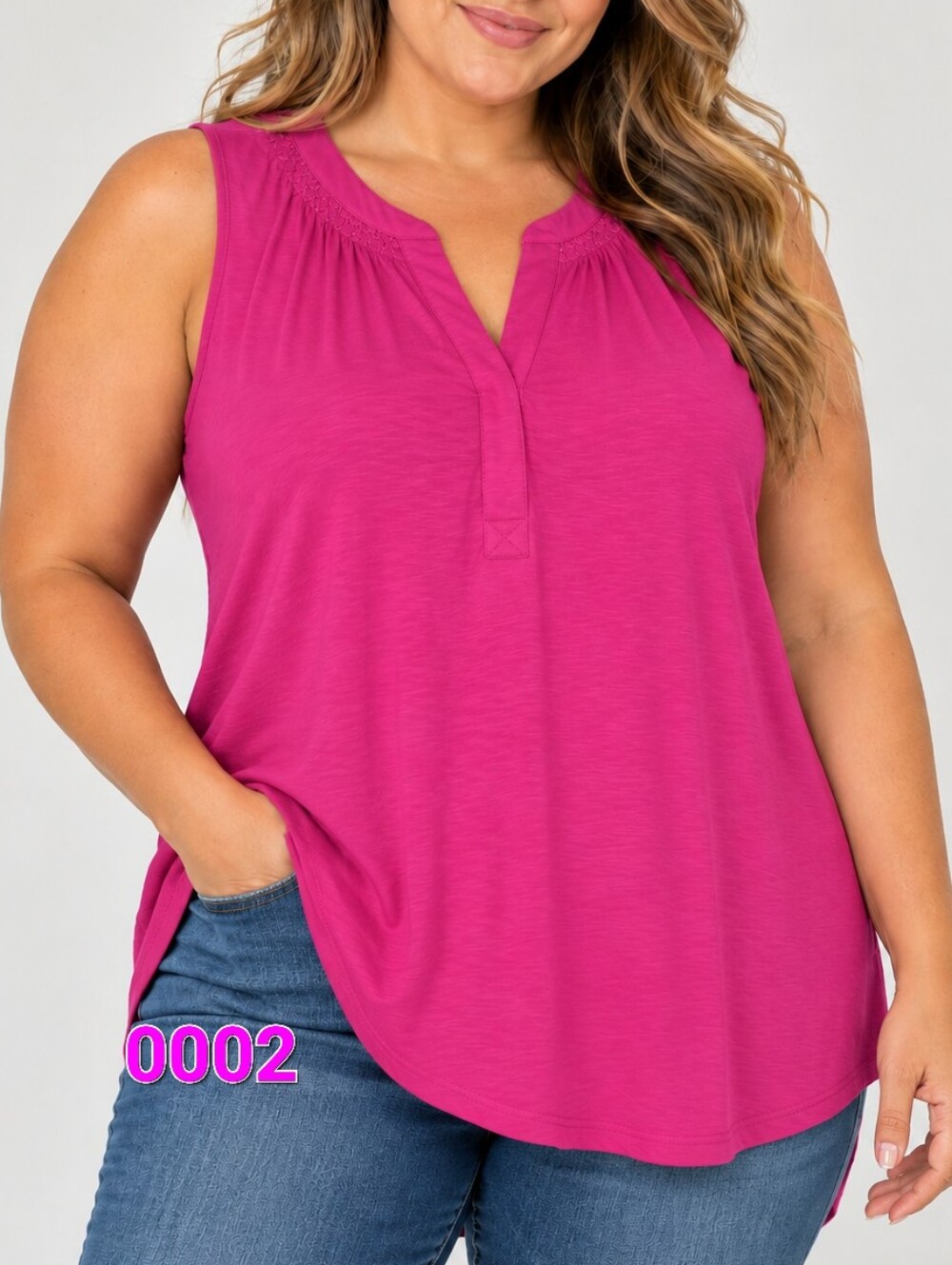 crown & ivy Fuchsia Sleeveless Notch-Neck Tank Top